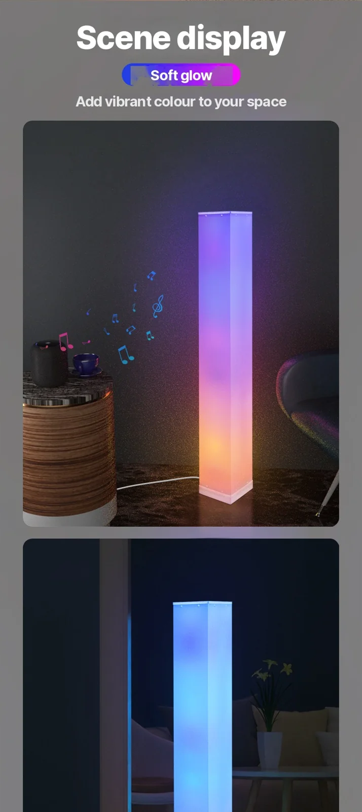 Luminária de Piso Quadrada com Controle Remoto e Luz LED Ambiente para Sala