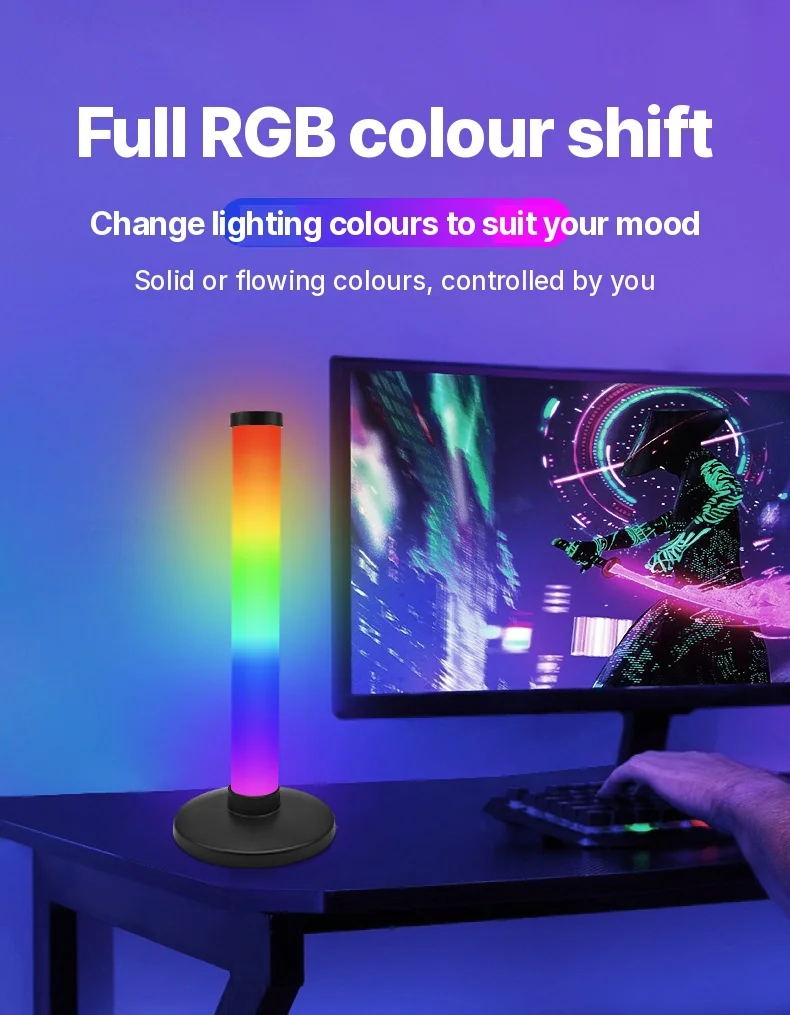 RGB atmosférické svetlo reagujúce na zvuk pre herné pracovné prostredie
