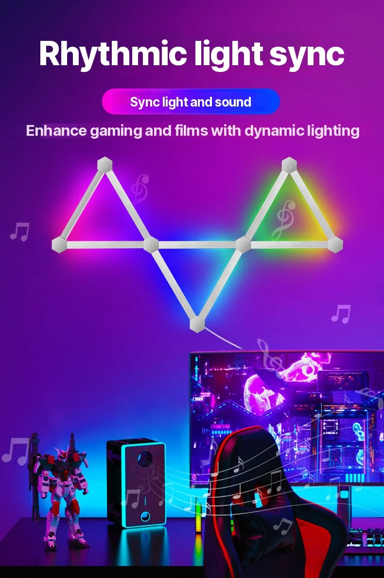 Inteligentné RGB LED nástenné svetlá s možnosťou spájania, ovládaním cez aplikáciu a synchronizáciou hudby