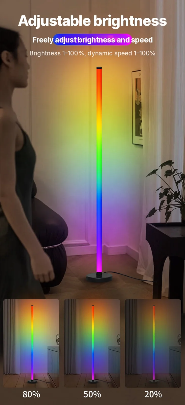 โคมไฟตั้งพื้น RGB แบบต่อกันได้ ซิงค์เพลงและควบคุมผ่านแอป