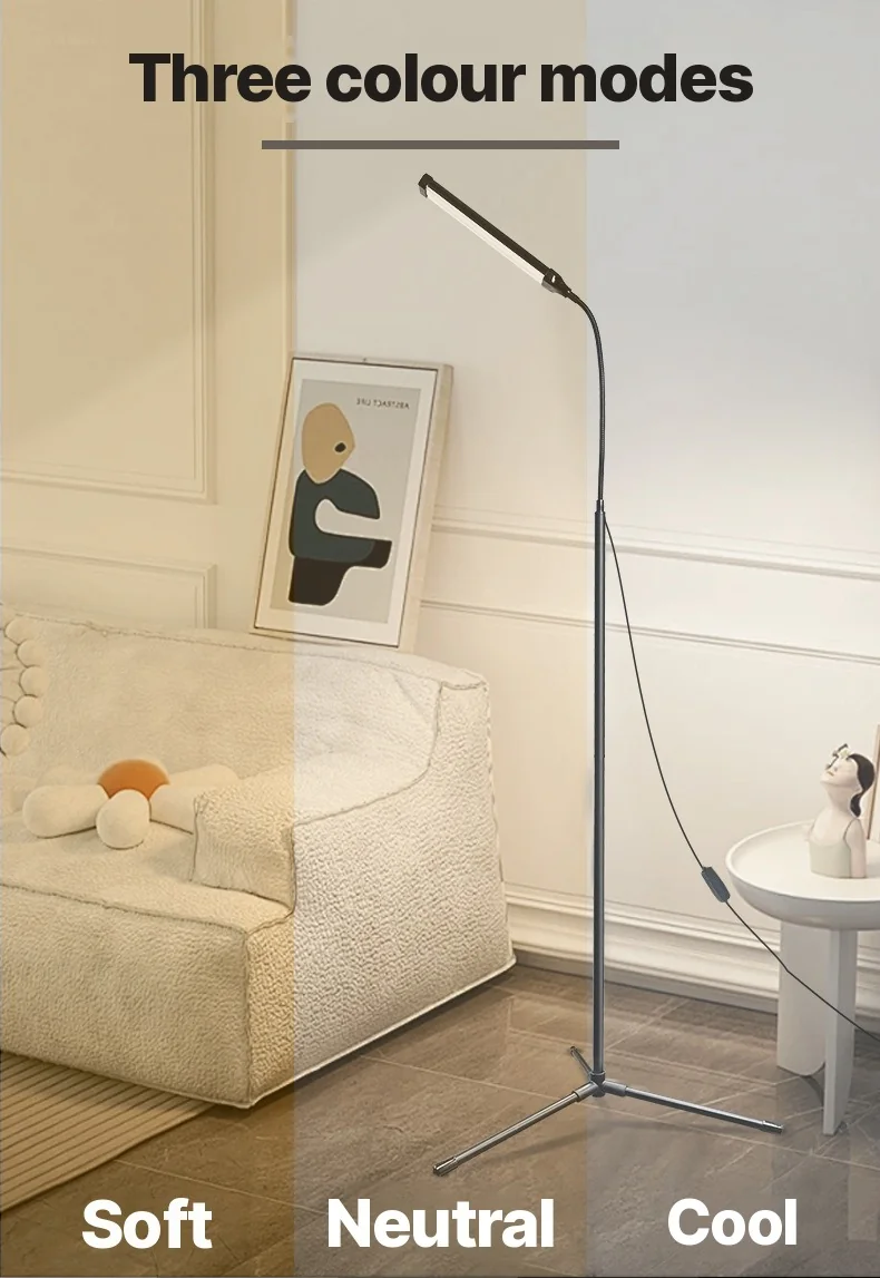 USB-Stehlampe mit Stativ und drei Farbmodi