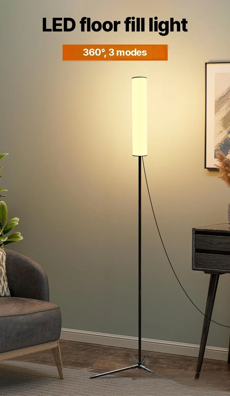 Justerbar LED-gulvlampe med stativ og tre fargemoduser
