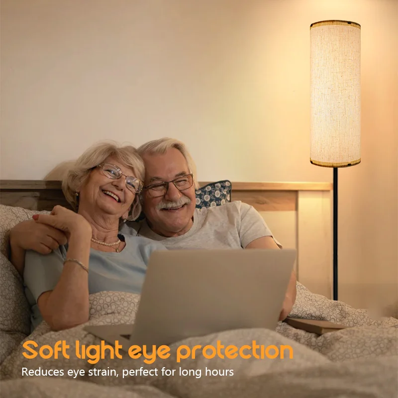 مصباح أرضي LED بظلال قماشية، إضاءة ثلاثية الألوان قابلة للتعتيم