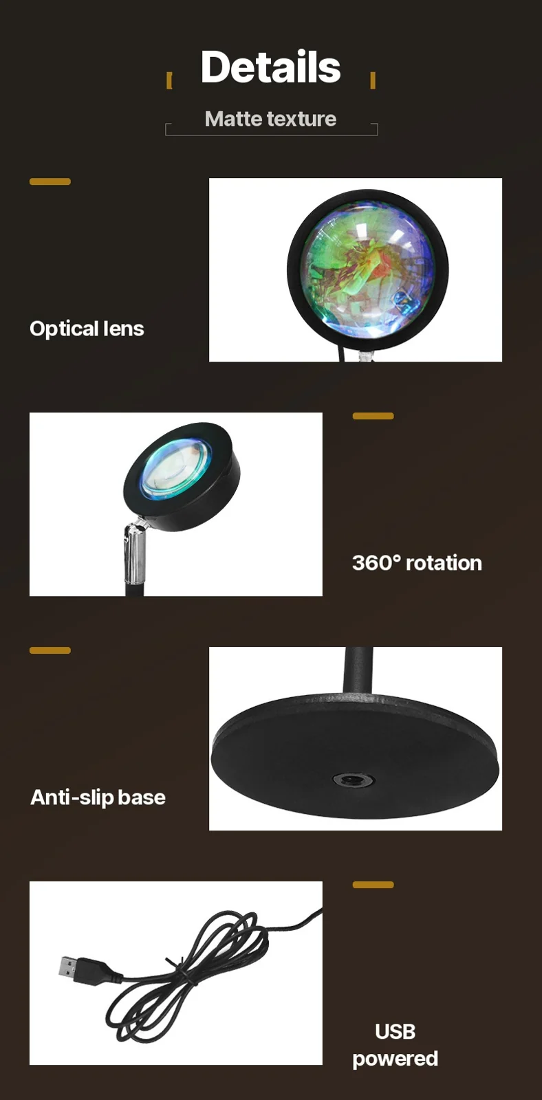 USB päikeseloojangu projektsioonilamp RGB meeleolulamp laua kaunistuseks