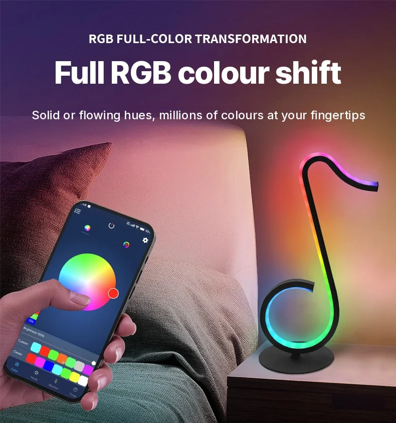 Luminária de Mesa USB com Design de Nota Musical RGB e Controle Remoto