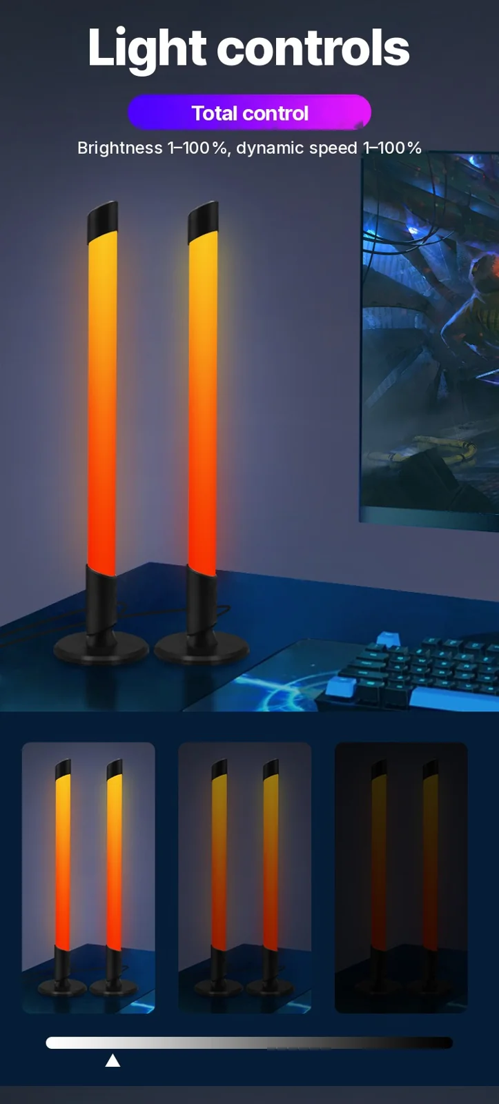 ไฟบรรยากาศ RGB เชื่อมต่อเพลงผ่าน USB สำหรับโต๊ะเกมมิ่ง