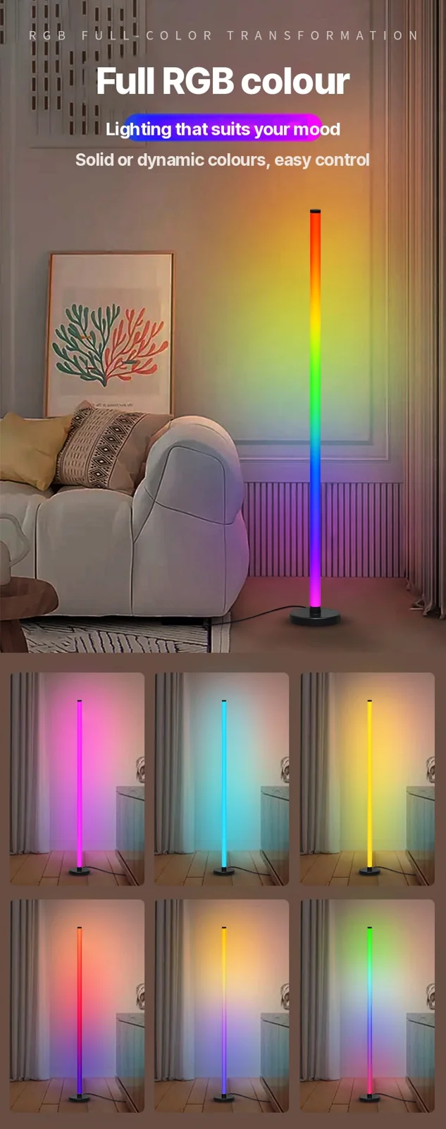 โคมไฟตั้งพื้น RGB แบบต่อกันได้ ซิงค์เพลงและควบคุมผ่านแอป