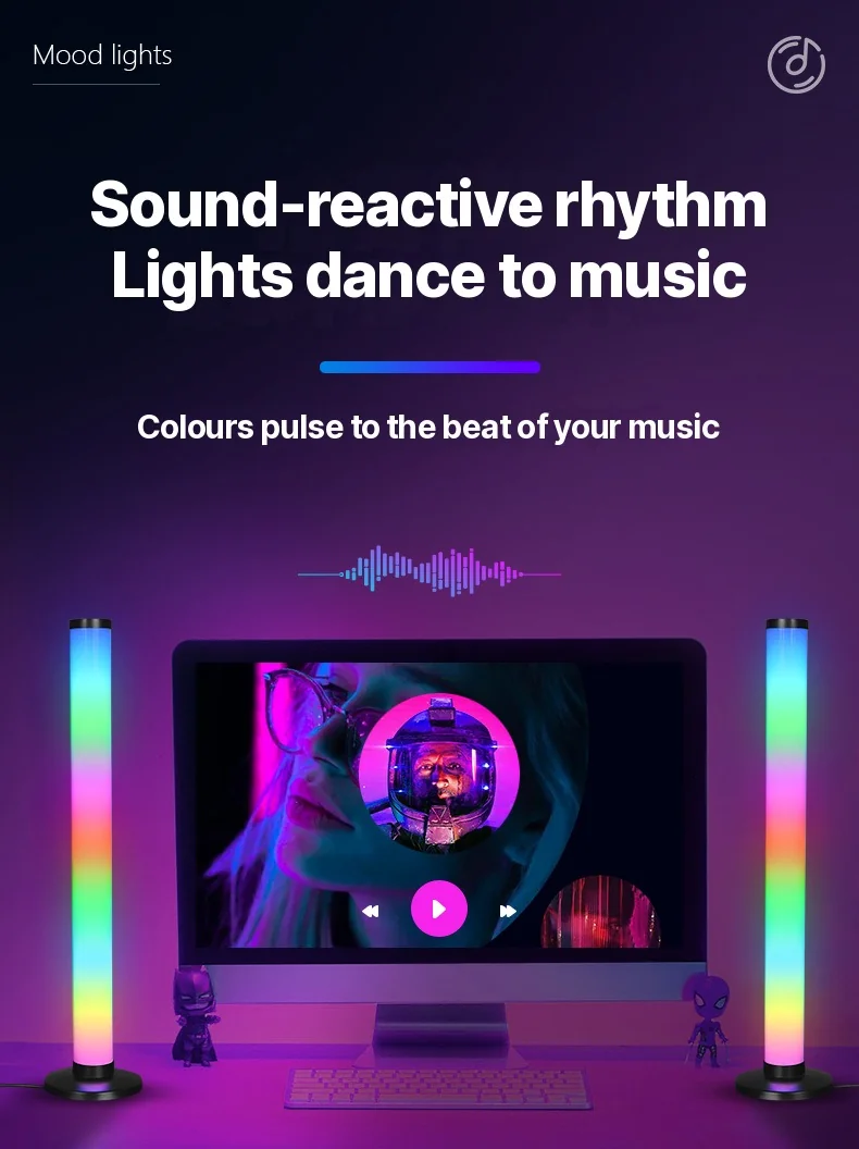 Настольная лампа RGB 360° с реакцией на звук, управлением через приложение и пульт