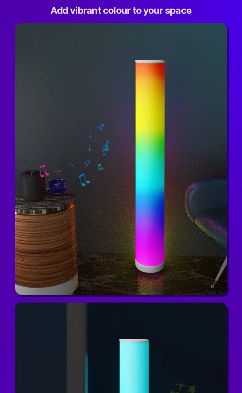 RGB silindrik põrandalamp muusikasünkrooniga ja kaugjuhtimispuldiga kodu sisustuseks
