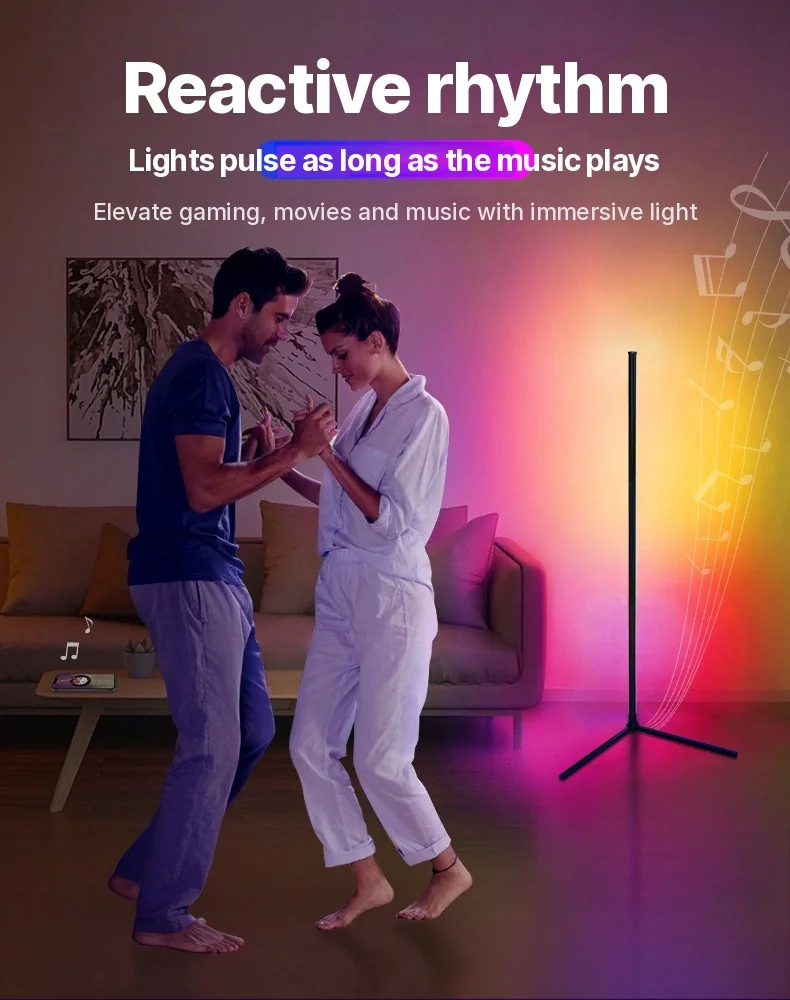 RGB gulvlampe med musikk-synk, fjern- og app-styring