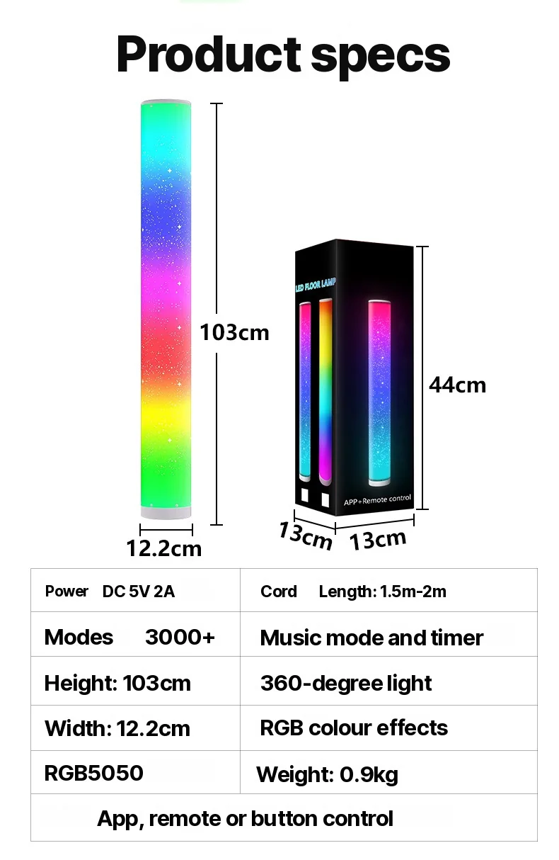 RGB LED põrandalamp tähemustriga, puldi ja rakenduse juhtimisega