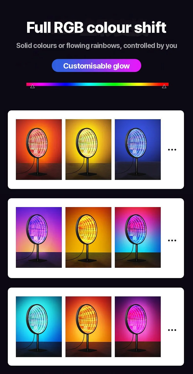 Ümmargune akrüül lõpmatuse peegel 3D kuristiku valgus USB RGB meeleolulamp