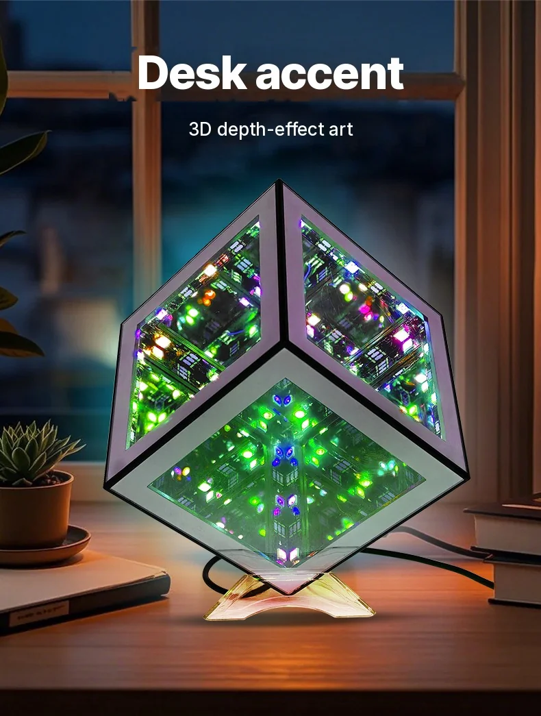 3D Infinity Cube-lampe RGB ambient lys med lydreaktiv modus