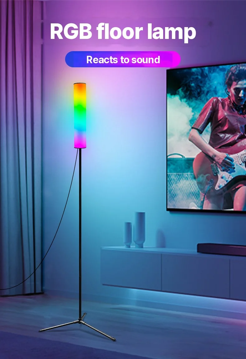 Lampă de podea trepied RGB LED cu telecomandă pentru dormitor și living
