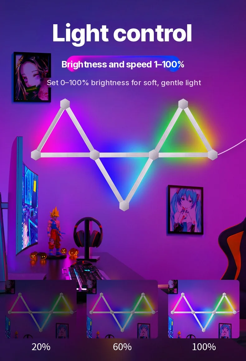 Inteligentné RGB LED nástenné svetlá s možnosťou spájania, ovládaním cez aplikáciu a synchronizáciou hudby
