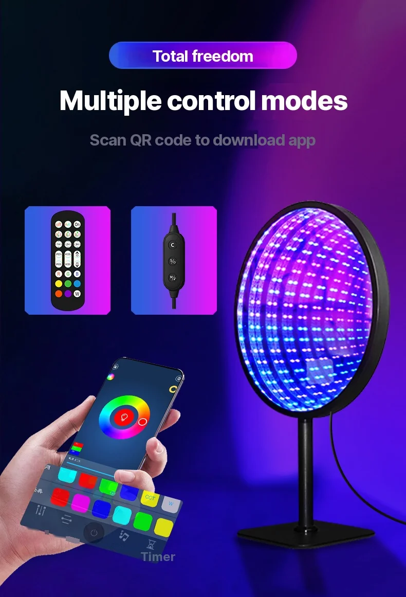 Ümmargune akrüül lõpmatuse peegel 3D kuristiku valgus USB RGB meeleolulamp