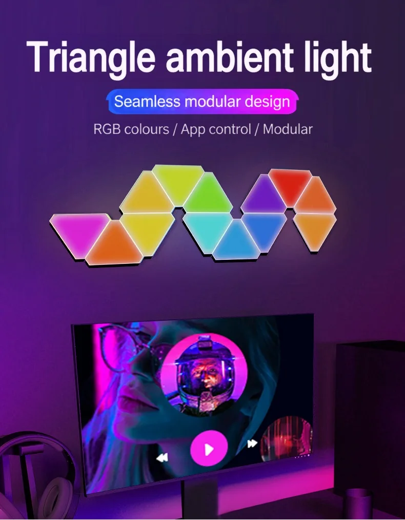 Kolmnurkne nutikas LED-seinalampide komplekt RGB meeleoluvalgustusega