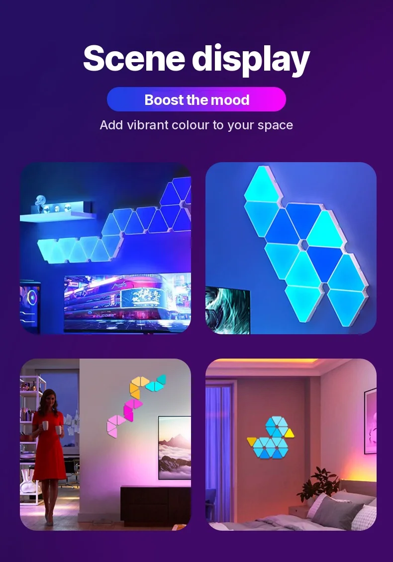Kolmnurkne nutikas LED-seinalampide komplekt RGB meeleoluvalgustusega