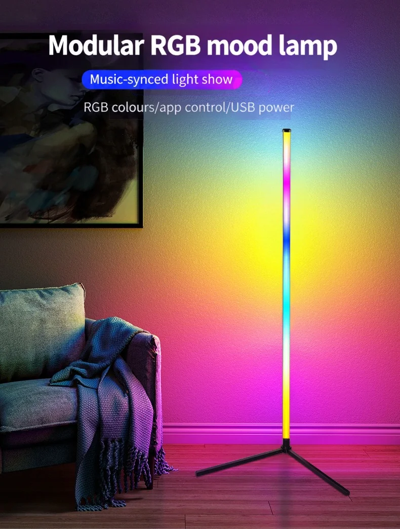 RGB gulvlampe med musikk-synk, fjern- og app-styring