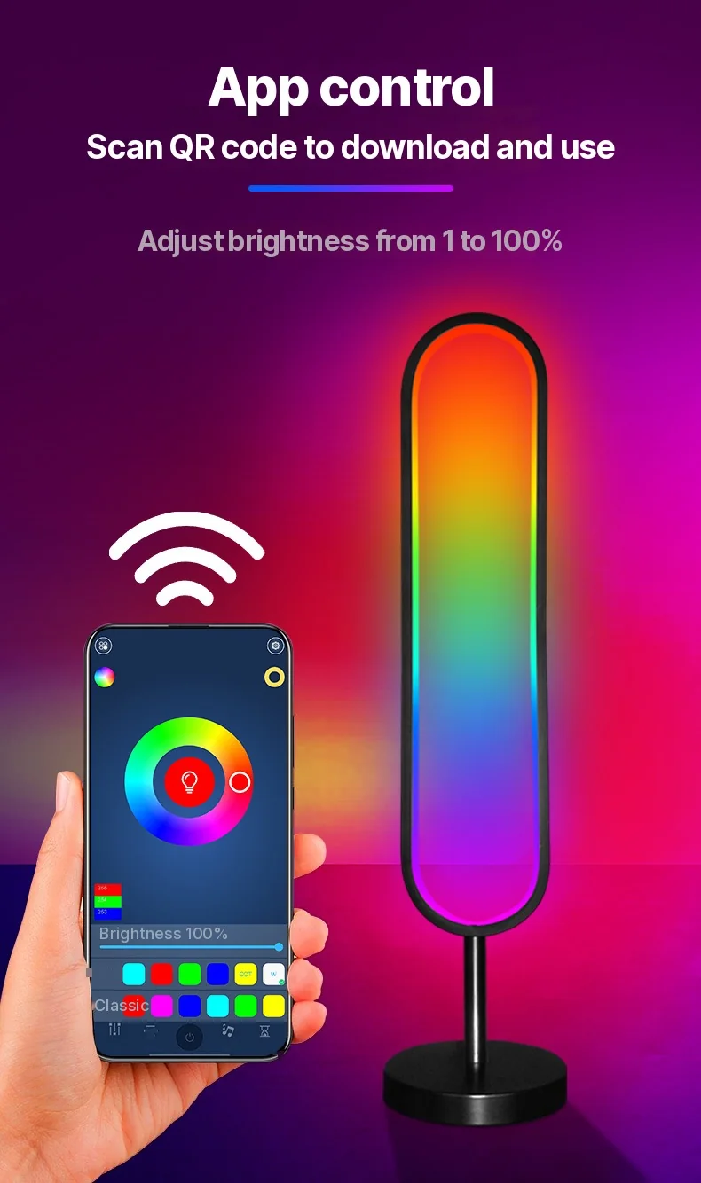 U-образный напольный RGB-светильник с реакцией на звук и управлением через приложение