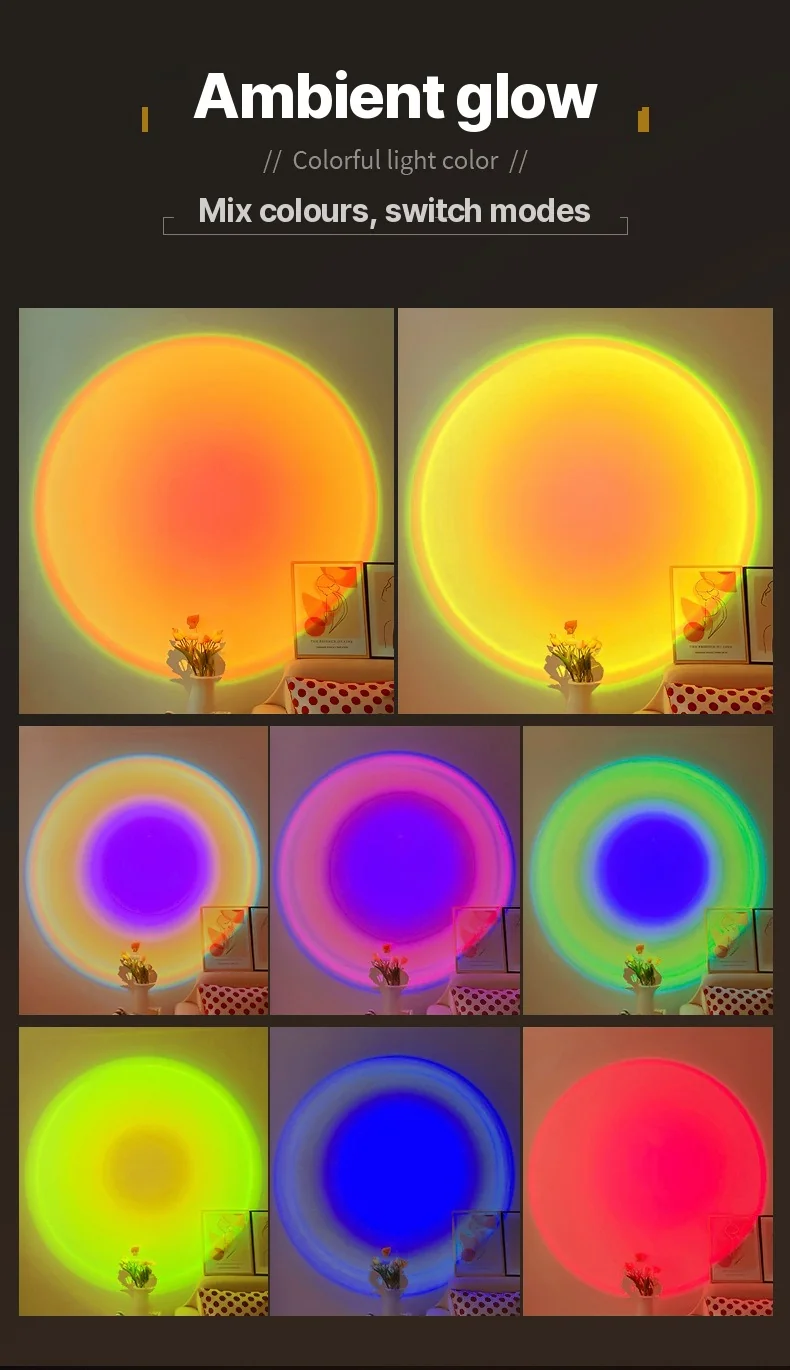 USB päikeseloojangu projektsioonilamp RGB meeleolulamp laua kaunistuseks