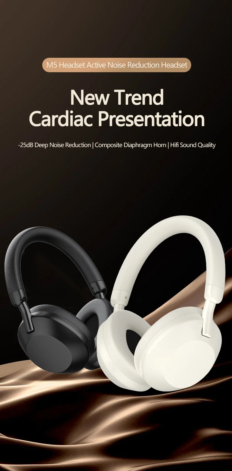Fones de Ouvido Sem Fio com Cancelamento Ativo de Ruído Bluetooth 5.4 Over-Ear