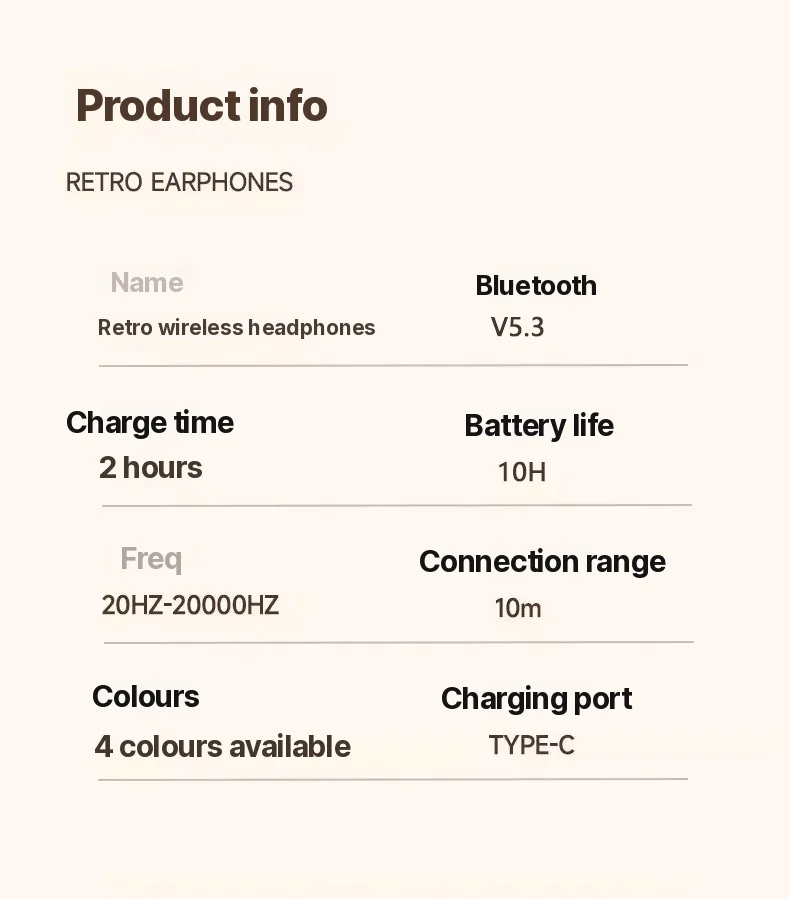 Retro over-ear trådløse hovedtelefoner Bluetooth 5.4 Stereo Bas