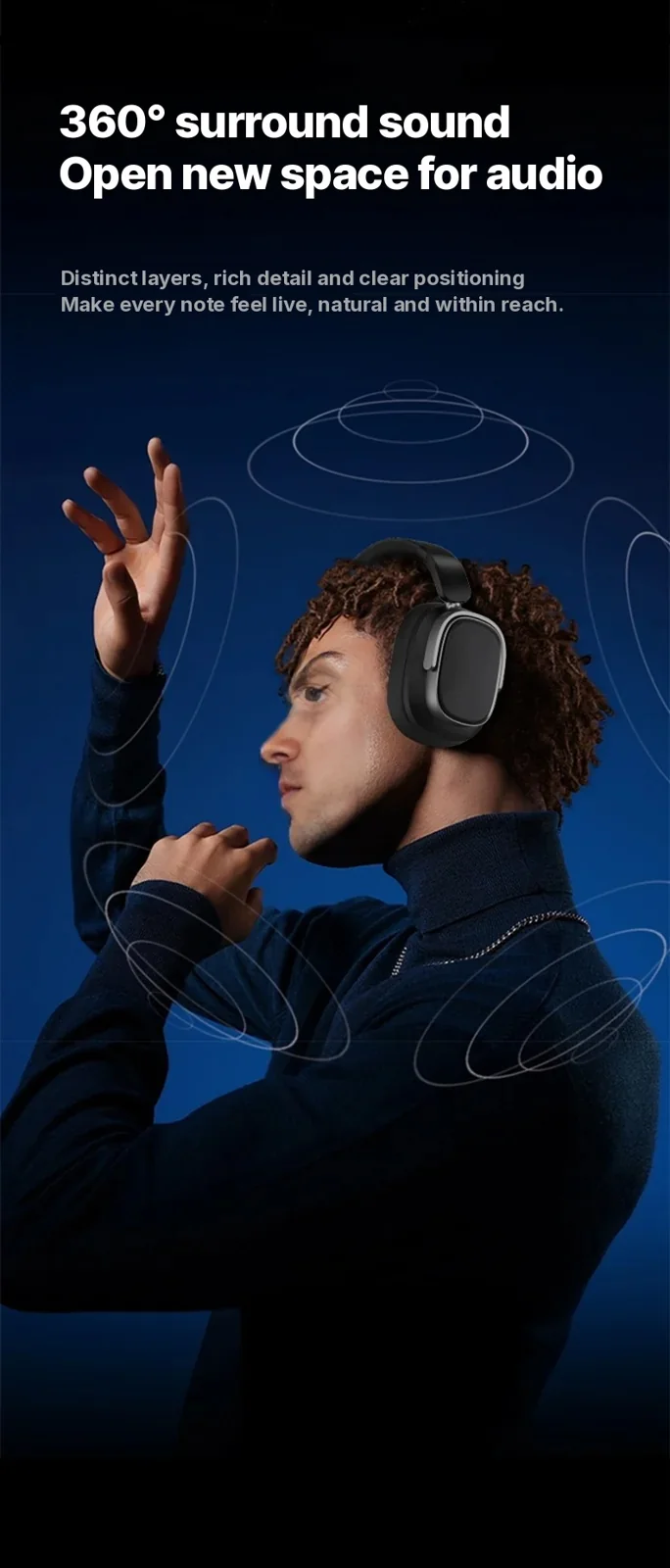 Over-Ear Wireless Headphones with Active Noise Cancelling and 35H Battery