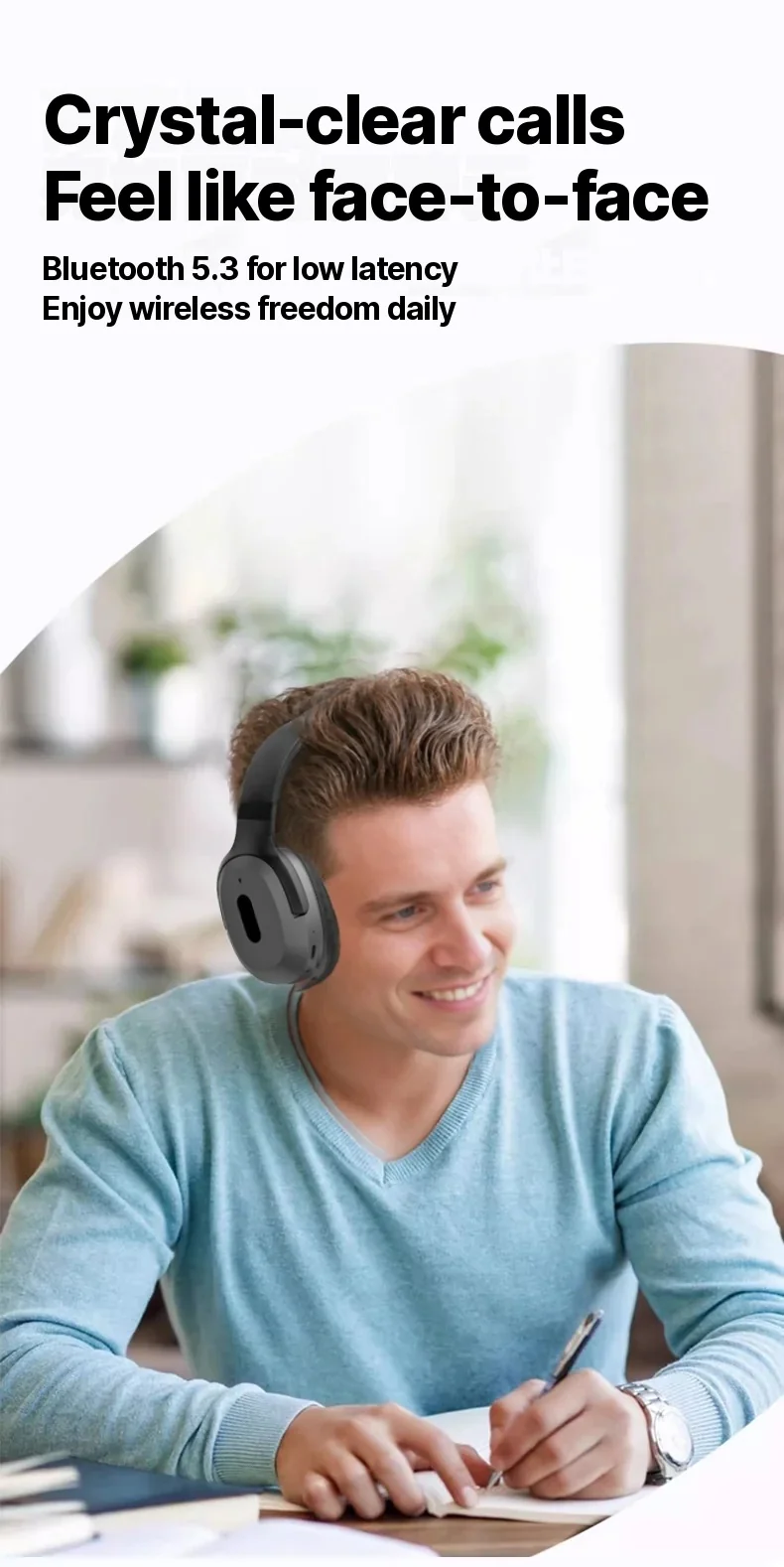 Casque Bluetooth sans fil supra-auriculaire Type-C musique stéréo