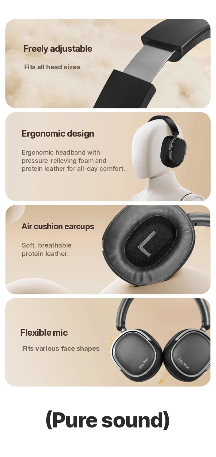 Fones de Ouvido Bluetooth Retro Circum-auriculares com Cancelamento Ativo de Ruído