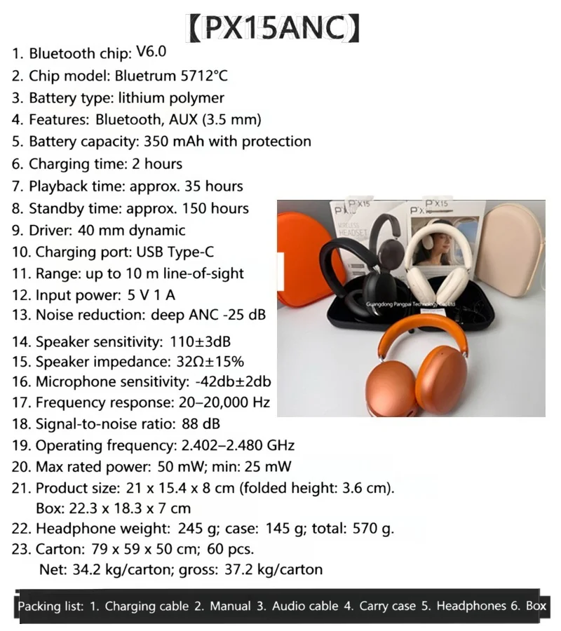 Wireless ANC Over-Ear Headphones with Protein Leather Earcups