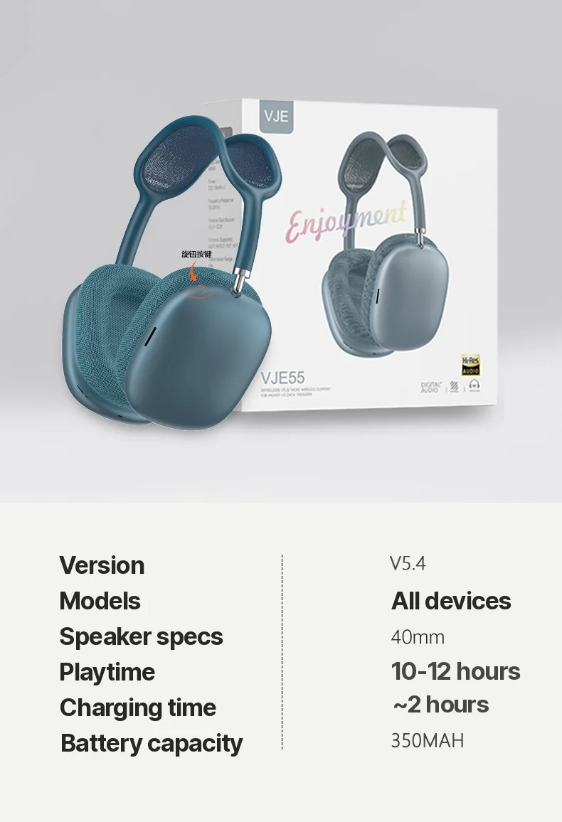 Bluetooth 5.4 on-ear-hörlurar med vridratt och FM-radio