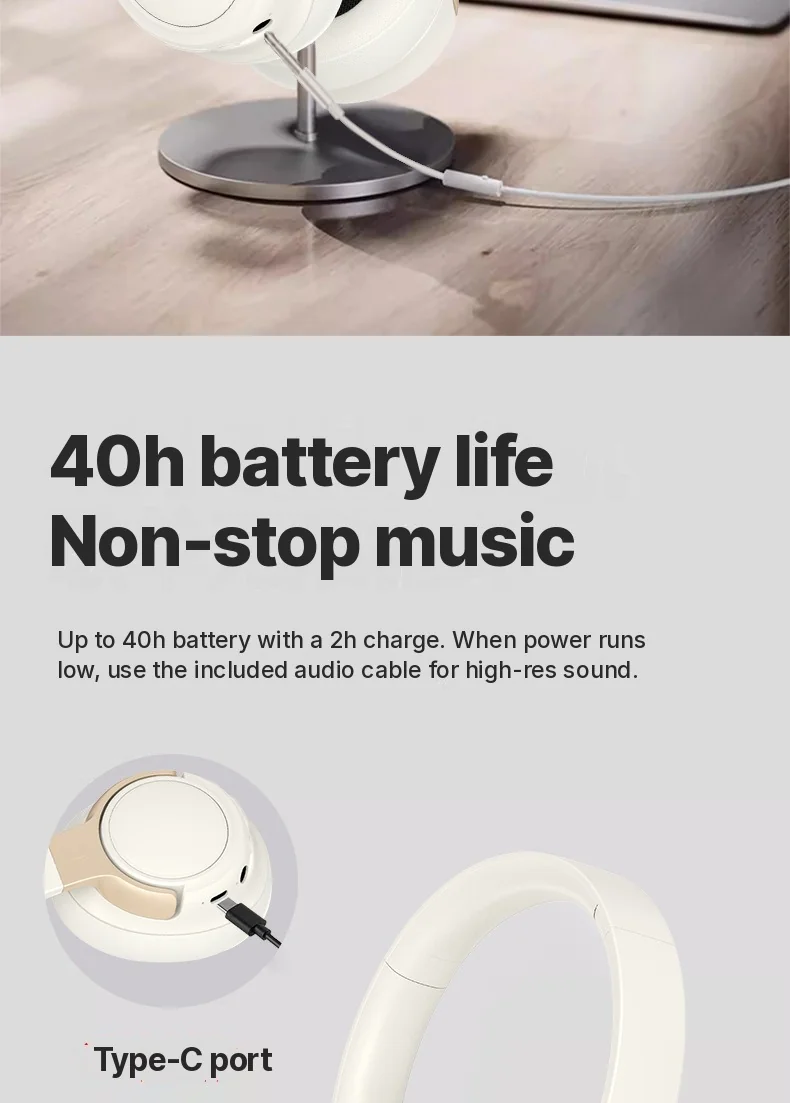 Over-Ear Wireless Headphones with Active Noise Cancelling and 35h Battery