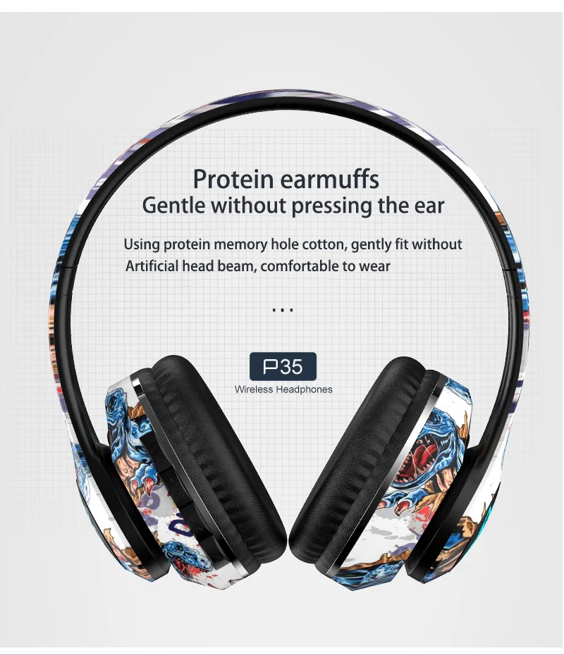 Graffiti Over-Ear Wireless Headphones with FM Radio and TF Card Slot