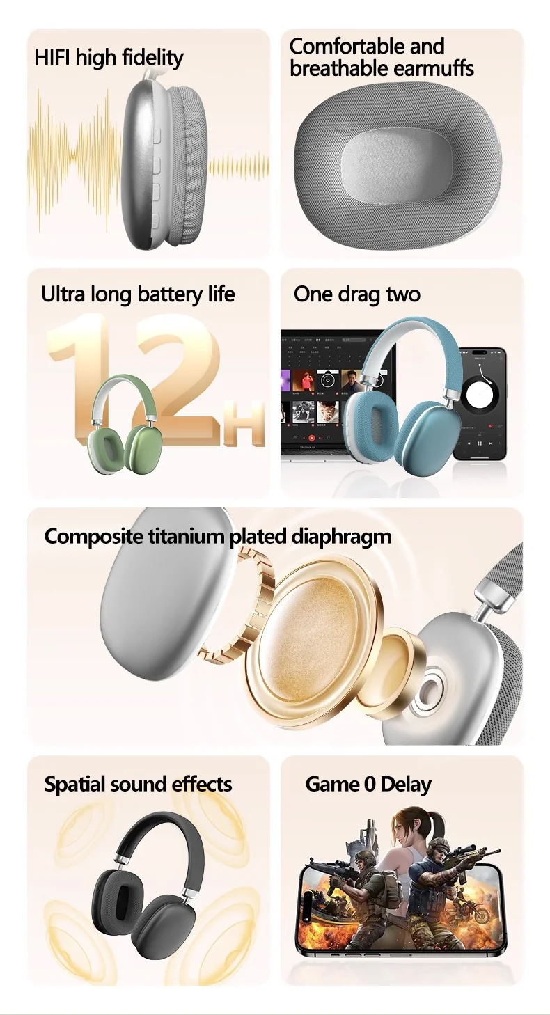 Trådløse over-ear Bluetooth-hovedtelefoner med Type-C-opladning