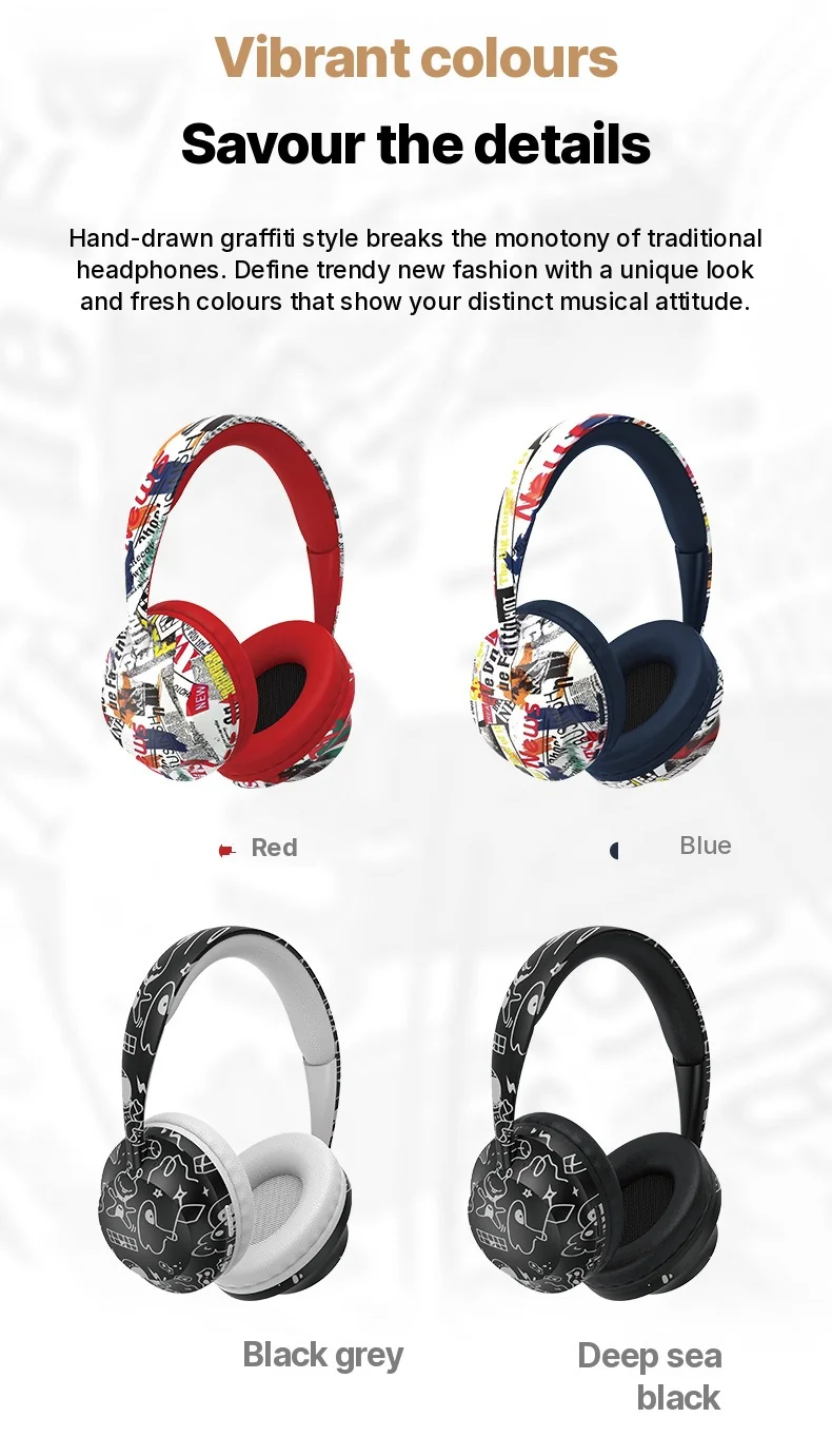 Fon Telinga Tanpa Wayar Over-Ear dengan Bluetooth 5.4 & Slot Kad TF