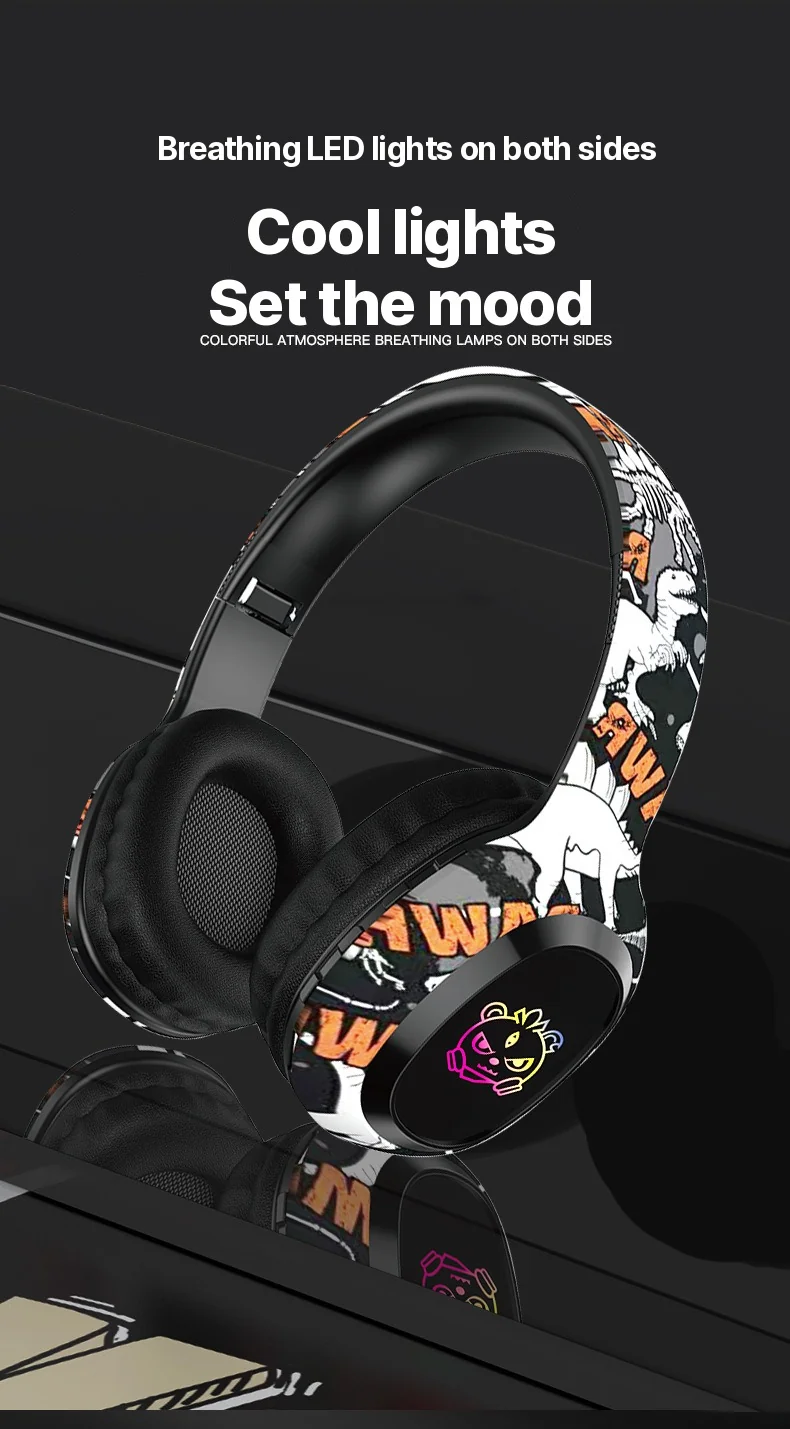 Over-Ear Bluetooth Headphones with FM Radio and LED Lights