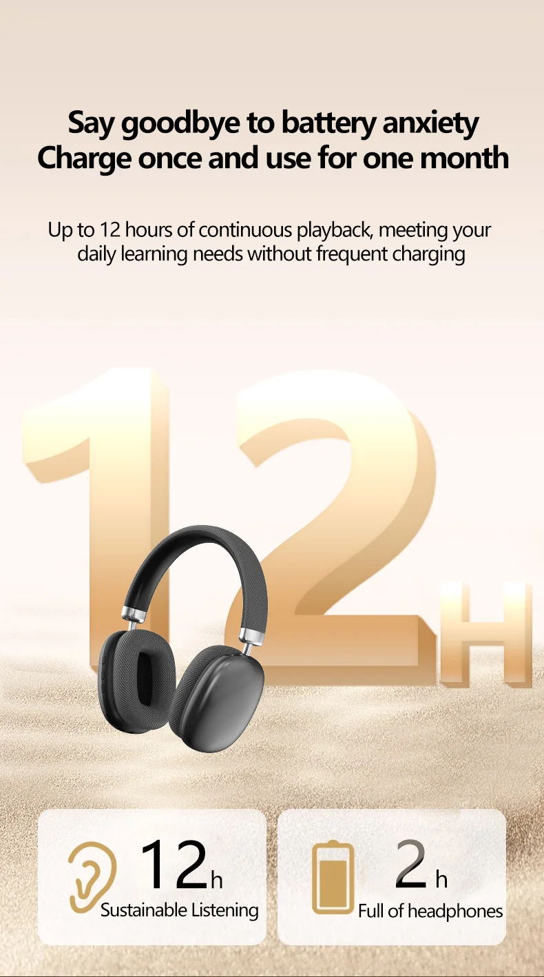 Wireless Over-Ear Bluetooth Headphones with Type-C Charging