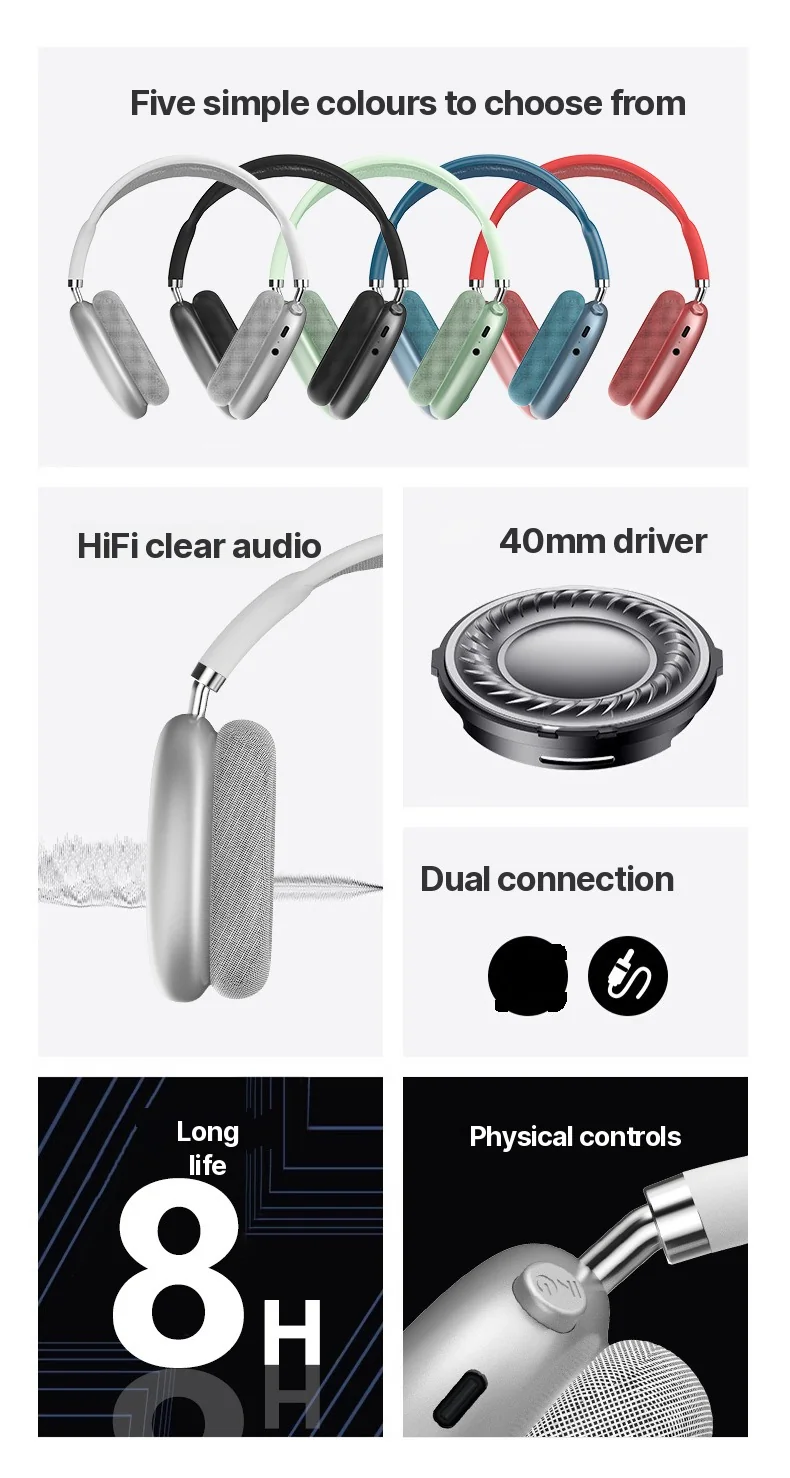 Wireless Bluetooth Headphones with FM Radio and TF Card Slot