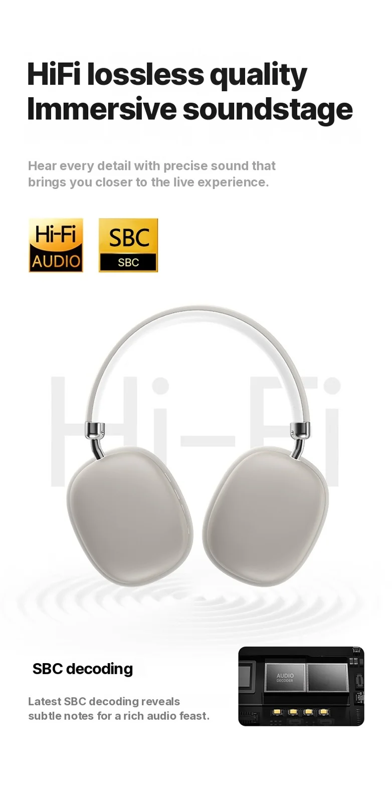 Wireless Bluetooth Over-Ear Headphones with Deep Bass and Type-C Charging