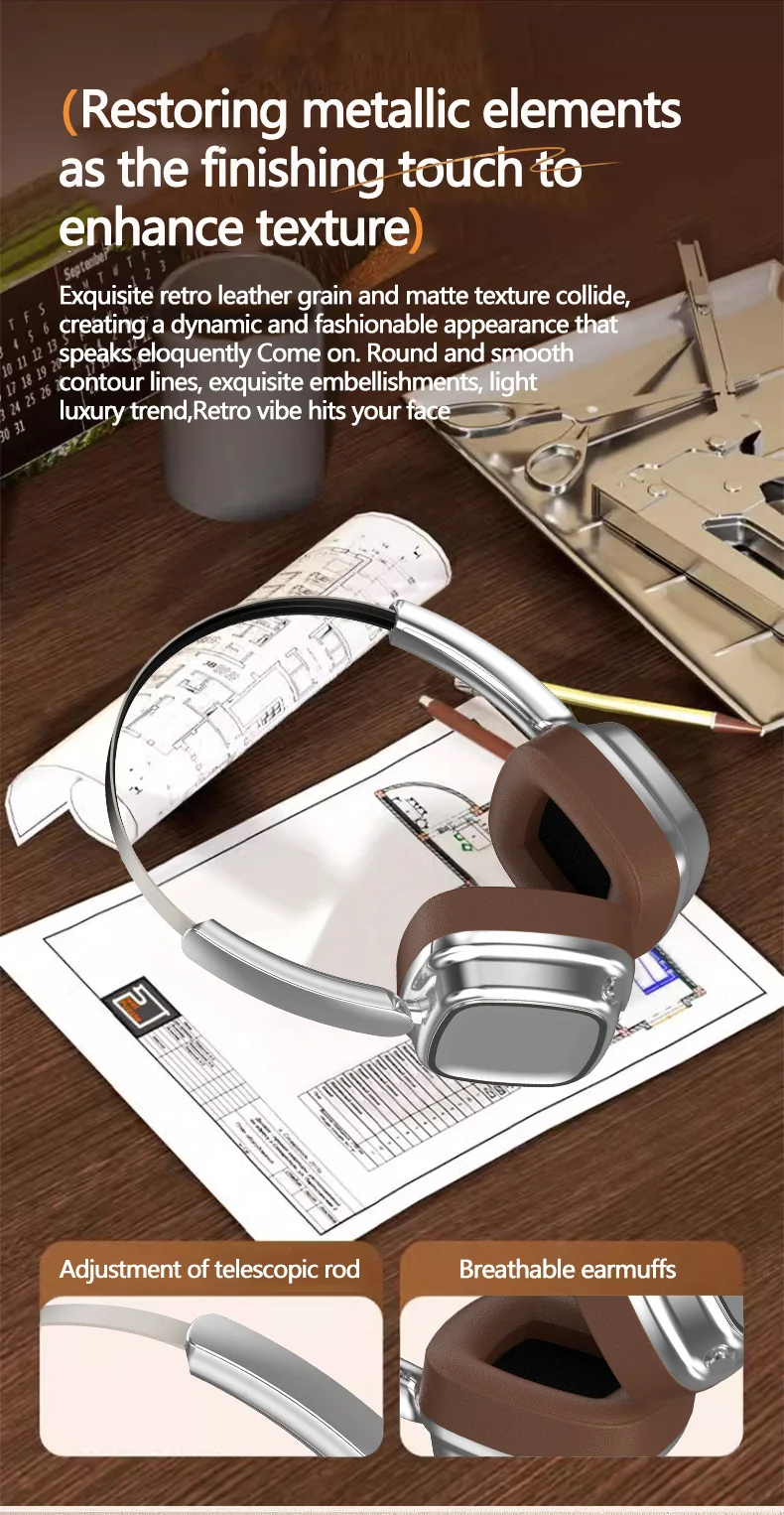 Retro Bluetooth slúchadlá cez uši, bezdrôtové 5.4 stereo hudba a hovory