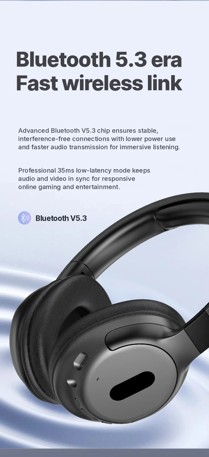 Cuffie Bluetooth Over-Ear Wireless con Microfono, Design Leggero