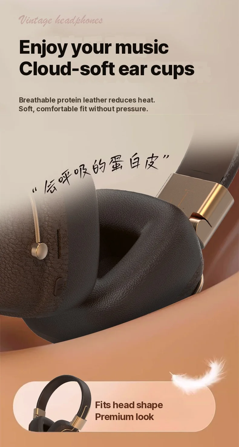 Retro Over-Ear Bluetooth Headphones with EQ Modes and Foldable Design