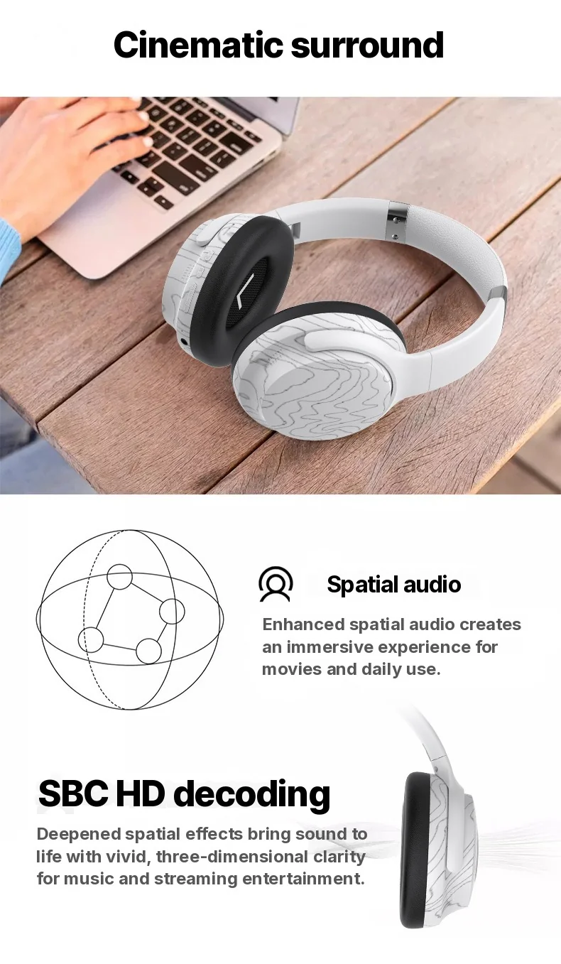 Casque Bluetooth sans fil supra-auriculaire avec micro et modes EQ multiples