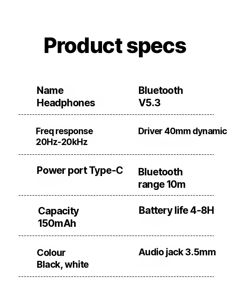 Casque Bluetooth sans fil supra-auriculaire Type-C musique stéréo