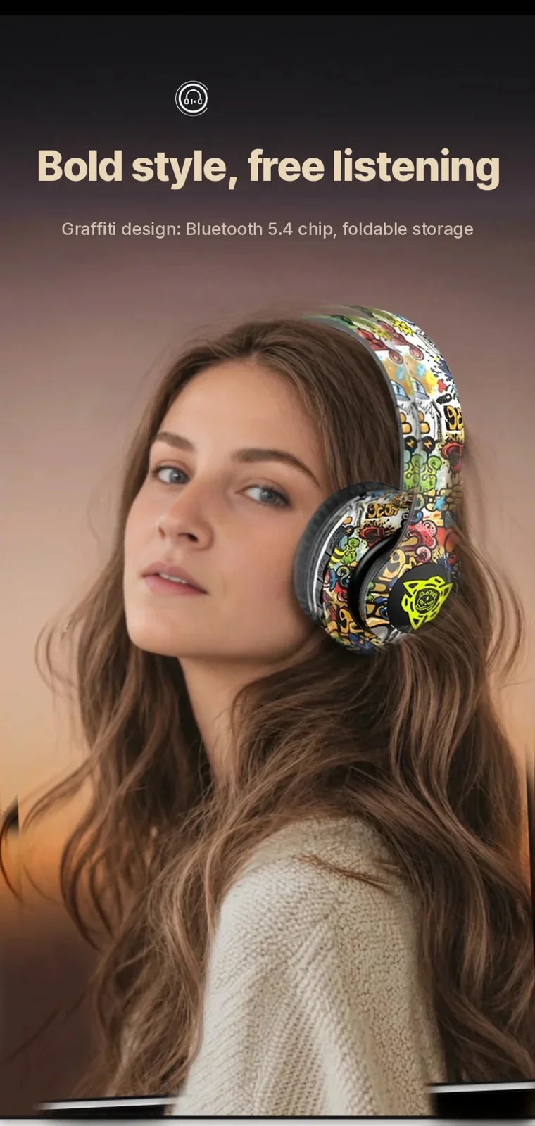 Wireless Bluetooth Over-Ear Headphones with Mic, 40mm Driver, 350mAh Battery