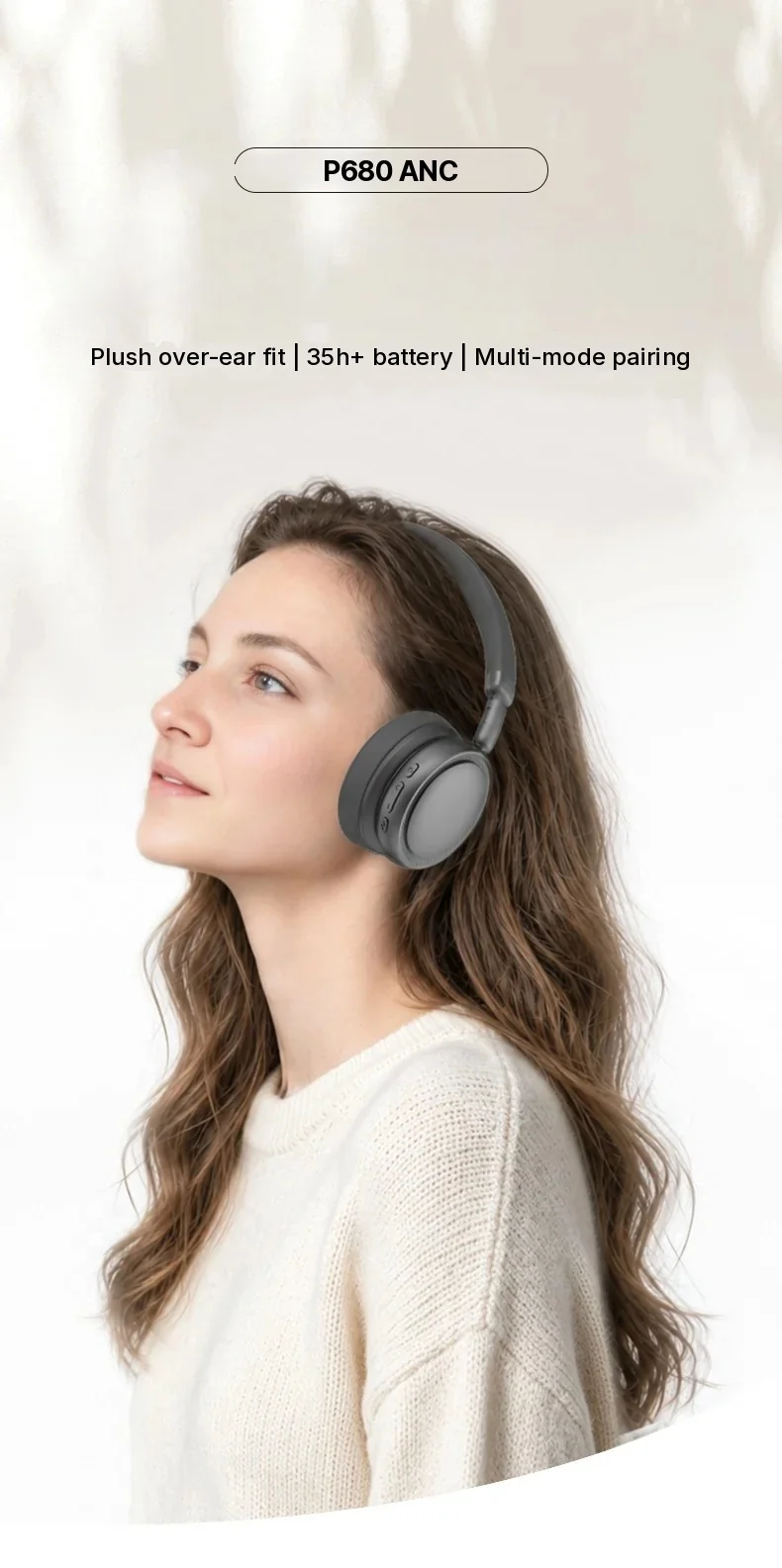 Wireless Over-Ear Headphones with Active Noise Cancelling and 35H Battery