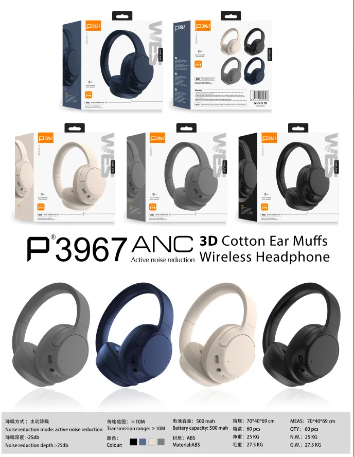 Casque Bluetooth sans fil supra-auriculaire avec réduction active du bruit