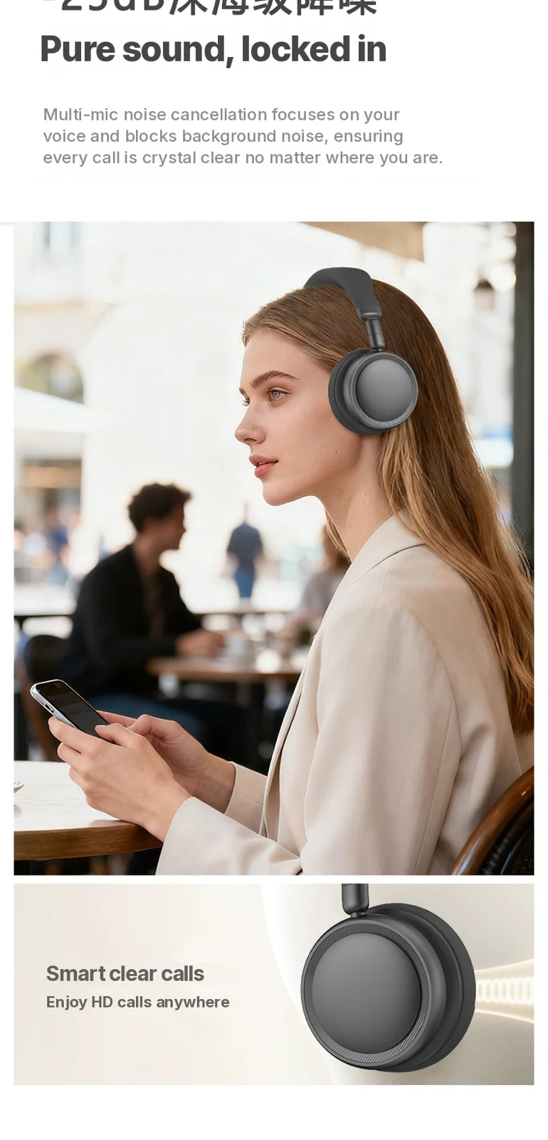 Trådløse over-ear hovedtelefoner med aktiv støjreduktion og 35 timers batteri