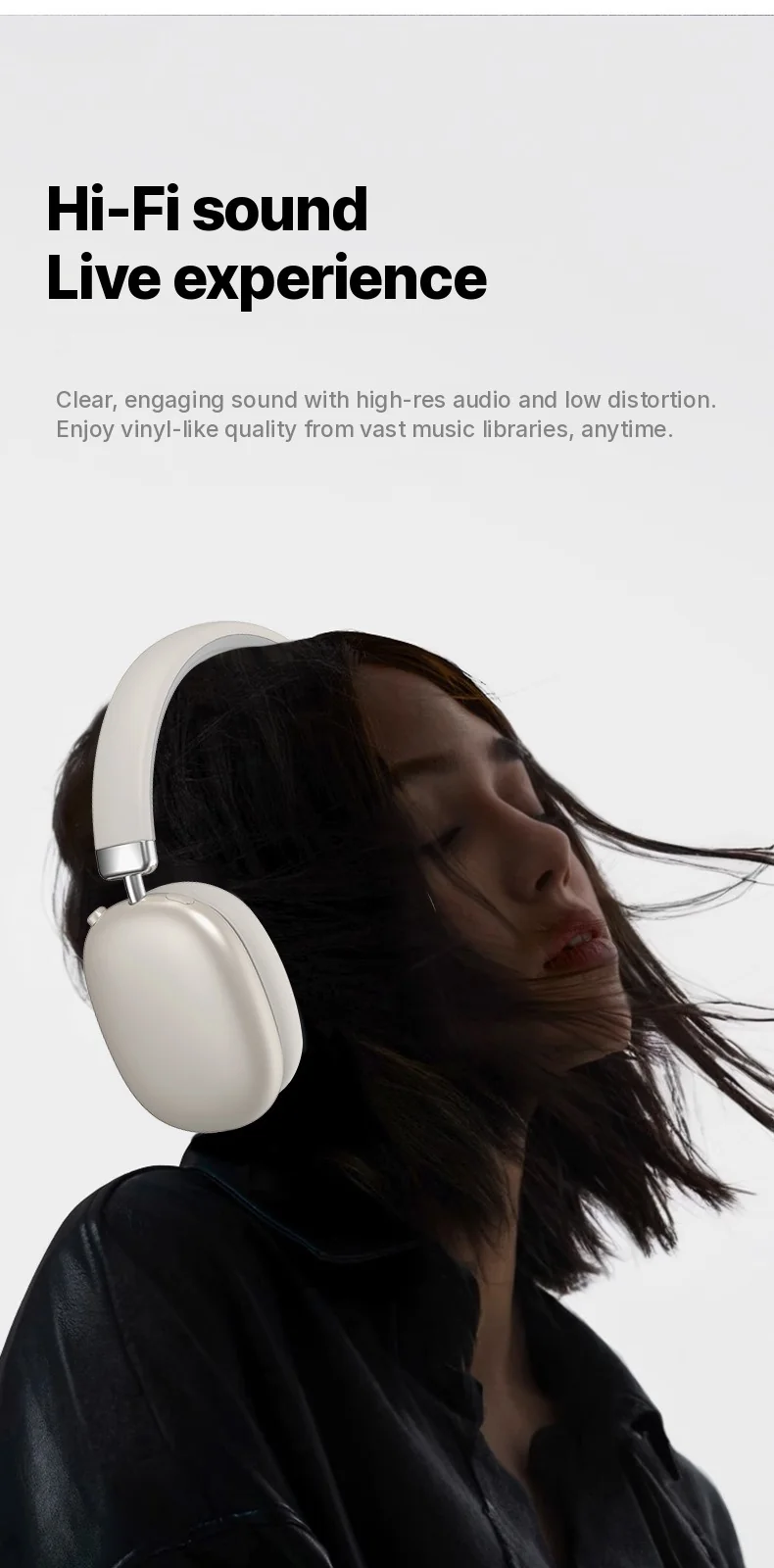 Over-Ear Bluetooth-hovedtelefoner med drejeknap, FM-radio og lang batterilevetid